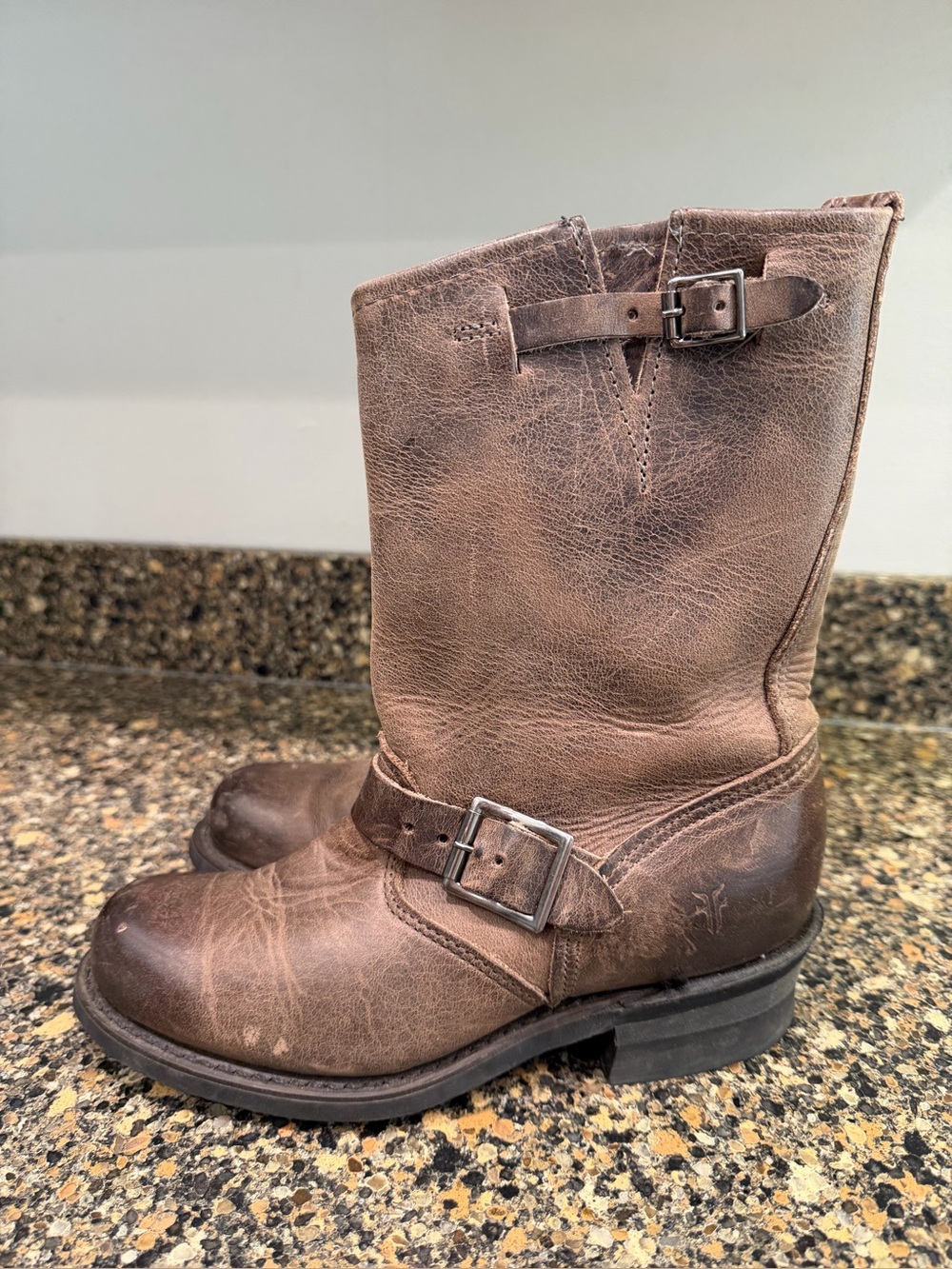 Ladies Frye Brown Leather Buckle Boots 6.5